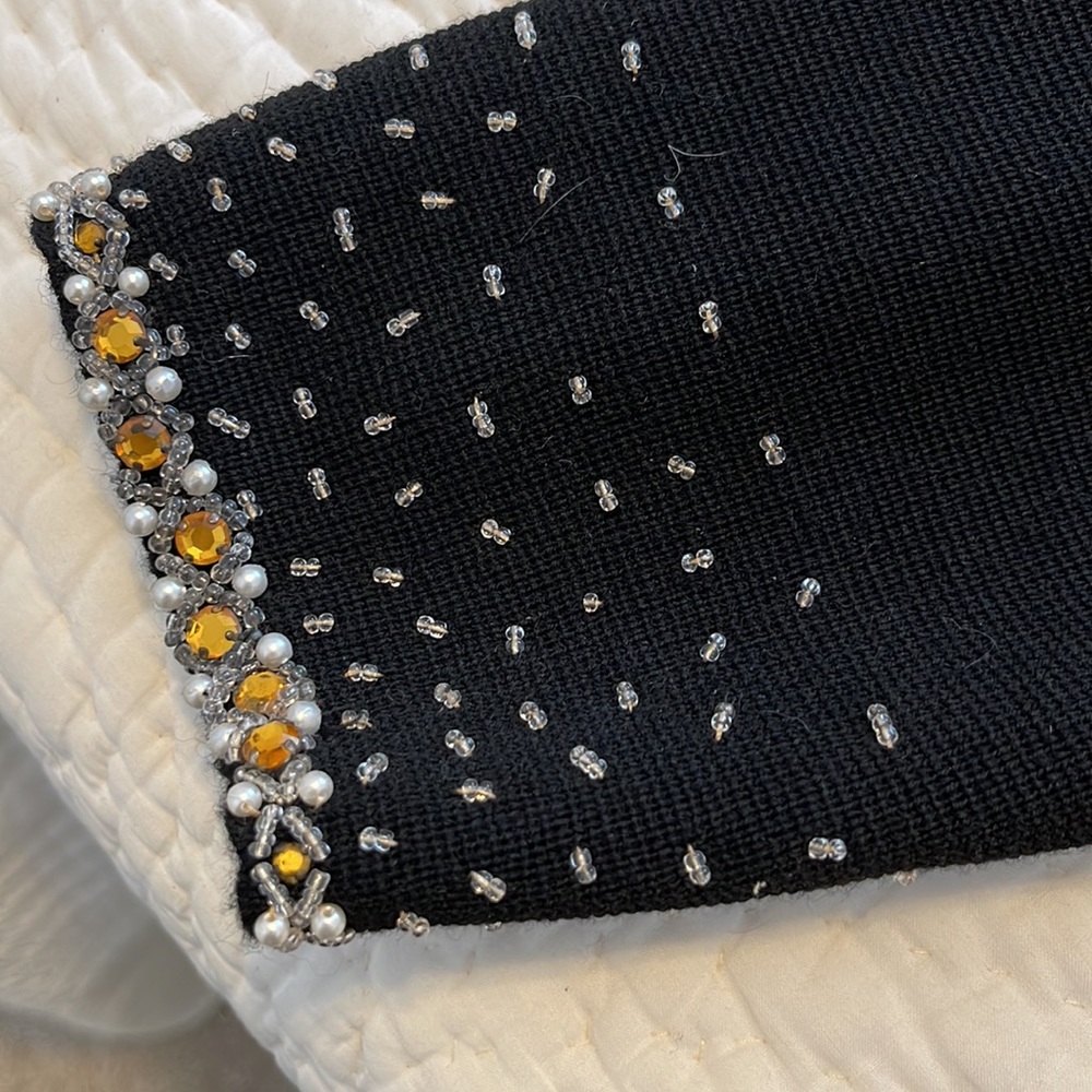 Vintage black wool, beaded with pearls, Crown Colony Hong Kong sweater/jacket - Picture 7 of 8